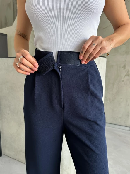 Parla Kadın Likralı Cırt Kapama Lacivert Palazzo Pantolon - Resim 6