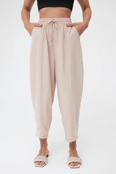 Krem Cepli Ayrobin Şalvar Pantolon - 5