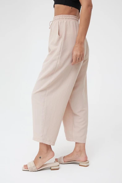 Krem Cepli Ayrobin Şalvar Pantolon - 9