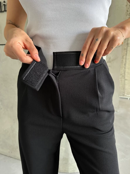 Parla Kadın Likralı Cırt Kapama Antrasit Palazzo Pantolon - Resim 6