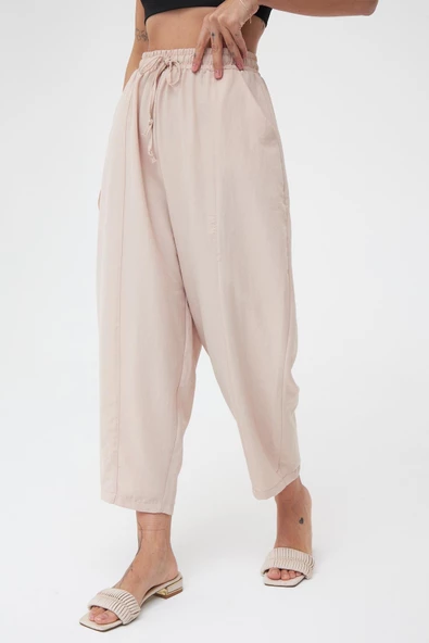 Krem Cepli Ayrobin Şalvar Pantolon - 8