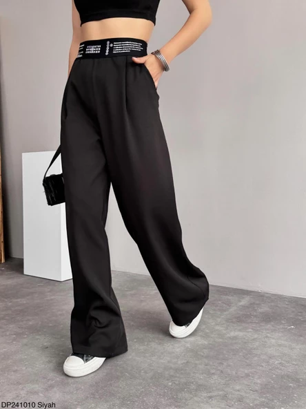 Siyah Beli Yazılı Pantolon - 4