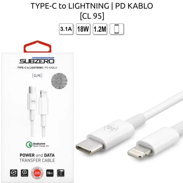 (TYPE-C To Lightning PD Kablu) 18W 31A 12 Metre Subzero CL95