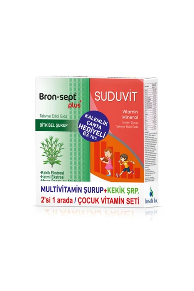 BRON-SEPT Suduvit Multi Vitamin Şurup + Kekik Şurup Çocuk Vitamin Seti (çanta Hd.)