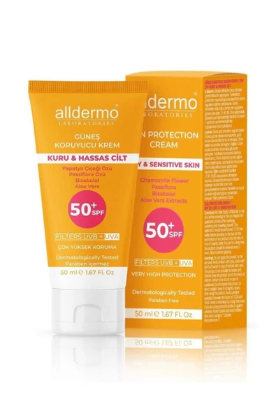 ALLDERMO Spf 50 Kuru & Hassas Ciltler Güneş Koruyucu Krem 50 ml