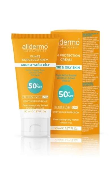 ALLDERMO Spf 50 Akne Karşıtı Ve Yağlı Ciltler Koruyucu Güneş Kremi 50 ml