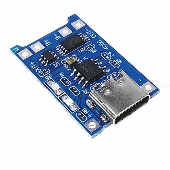 TP4056 Type-C 1S 3.7V LiPo, Li-ion Pil BMS Korumalı Şarj Devresi