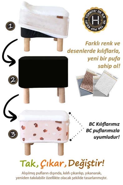 Tek kılıf Puf/Tabure Cepli Kids Solid P.Pembe - 2