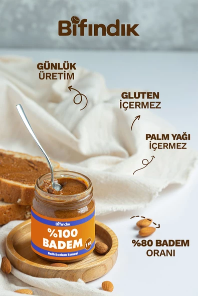 Bi Fındık Ballı Badem Ezmesi Katkısız Taze Çekim Doğal Sürülebilir Kahvaltılık %80 Badem Ezmesi 1 Kilogram - 2