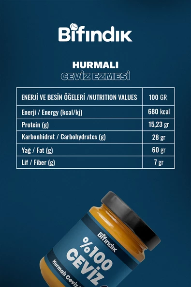 Bi Fındık Hurmalı Ceviz Ezmesi Katkısız Taze Çekim Doğal Sürülebilir Kahvaltılık %80 Ceviz Ezmesi 250 gram - 3