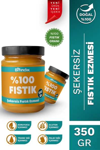 Bi Fındık Şekersiz Fıstık Ezmesi Katkısız Taze Çekim Doğal Sürülebilir Kahvaltılık %100 Fıstık Ezmesi 350 gram