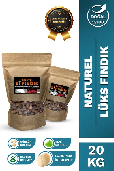 Bi Fındık TUZSUZ NATUREL İÇ FINDIK BÜYÜK BOY FINDIK İÇİ ÇİĞ %100 TAZE LEZZETLİ 1.KALİTE DOYPACK 20 KG