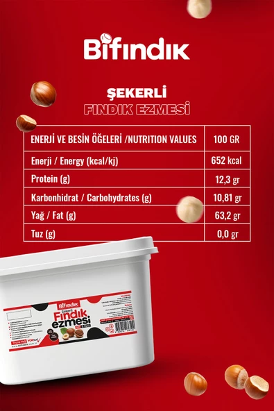 Bi Fındık Doğal Şekerli Fındık Ezmesi Atıştırmalık Kahvaltılık Sürülebilir %80 Fındık %20 Şeker 5 Kg - 3