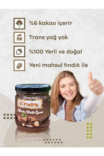 Bi Fındık Doğal Kakaolu Parçacıklı Fındık Kreması Katkısız Kahvaltılık Sürülebilir 1.kalite Fındık Ezmesi 200g - 2