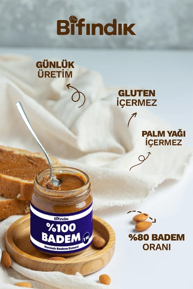 Bi Fındık Hurmalı Badem Ezmesi Katkısız Taze Çekim Doğal Sürülebilir Kahvaltılık %80 Badem Ezmesi 1 Kilogram - 2