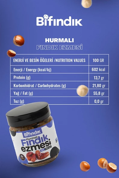 Bi Fındık Doğal Hurmalı Kahvaltılık Sürülebilir 1.kalite Fındık Ezmesi 250g - 3