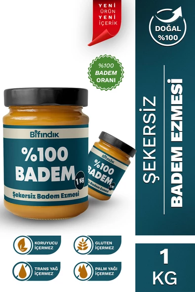 Bi Fındık Şekersiz Badem Ezmesi Katkısız Taze Çekim Doğal Sürülebilir Kahvaltılık %100 Badem 1 Kilogram