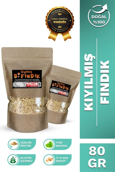 Bi Fındık YENİ MAHSUL 1.KALİTE KAVRULMUŞ KIYILMIŞ FINDIK (PİRİNÇ) DOYPACK GLUTENSİZ TAZE 80GR