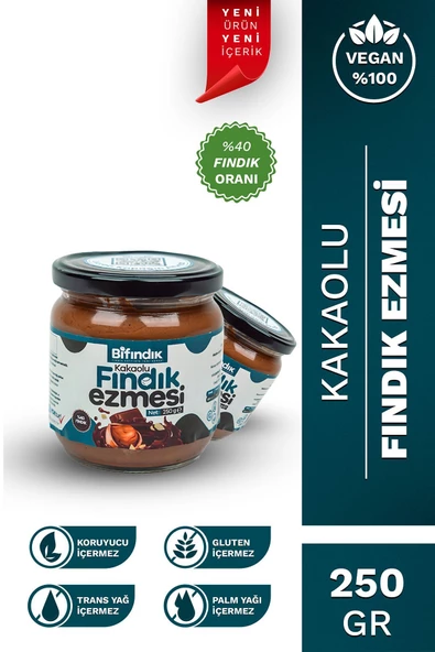 Bi Fındık Doğal Kakaolu Parçacıklı Fındık Kreması Katkısız Kahvaltılık Sürülebilir 1.kalite Fındık Ezmesi 250g