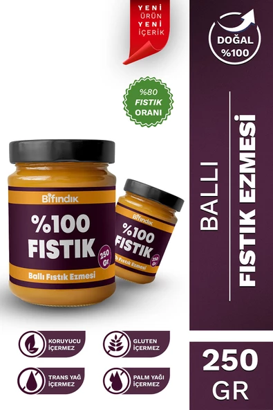 Bi Fındık Ballı Fıstık Ezmesi Katkısız Taze Çekim Doğal Sürülebilir Kahvaltılık %80 Fıstık Ezmesi 250 gram