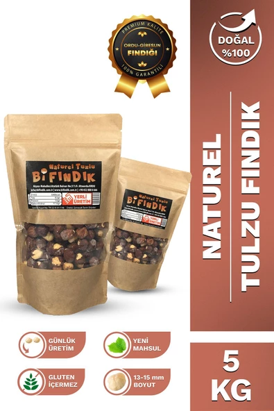Bi Fındık NATUREL TUZLU İÇ FINDIK İRİ BOY %100 TAZE LEZZETLİ YENİ MAHSUL ÇEREZ TUZLU DOYPACK 5 KG