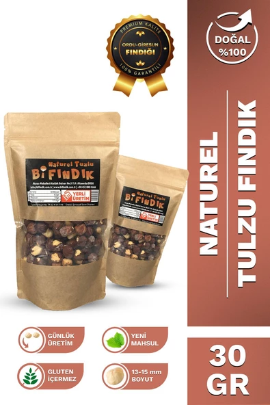 Bi Fındık NATUREL TUZLU İÇ FINDIK İRİ BOY %100 TAZE LEZZETLİ YENİ MAHSUL ÇEREZ TUZLU DOYPACK 30 GR
