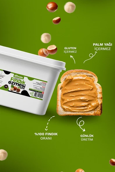 Bi Fındık Şekersiz Fındık Ezmesi Parça Fındıklı Sürülebilir Doğal Kahvaltılık Sağlıklı %100 Fındıklı 5kg - 2