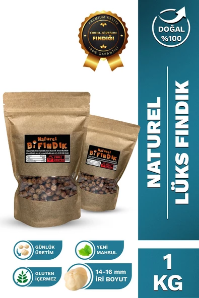 Bi Fındık TUZSUZ NATUREL İÇ FINDIK BÜYÜK BOY FINDIK İÇİ ÇİĞ %100 TAZE LEZZETLİ 1.KALİTE DOYPACK 1 KG