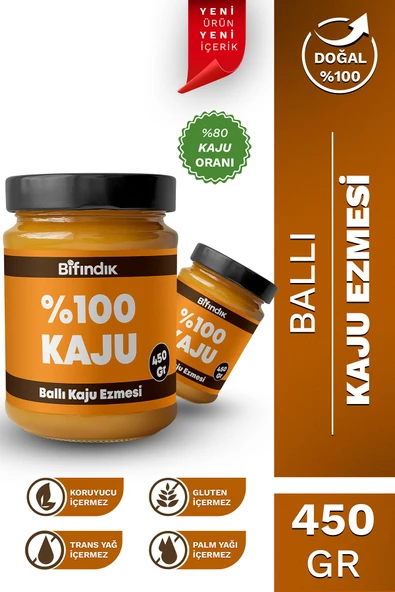 Bi Fındık Ballı Kaju Ezmesi Katkısız Taze Çekim Doğal Sürülebilir Kahvaltılık %80 Kaju Ezmesi 450 gram