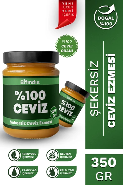 Bi Fındık Şekersiz Ceviz Ezmesi Katkısız Taze Çekim Doğal Sürülebilir Kahvaltılık %100 Ceviz Ezmesi 350 gram