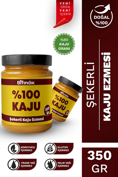 Bi Fındık Şekerli Kaju Ezmesi Taze Çekim Doğal Sürülebilir Kahvaltılık %80 Kaju Ezmesi 350 gram
