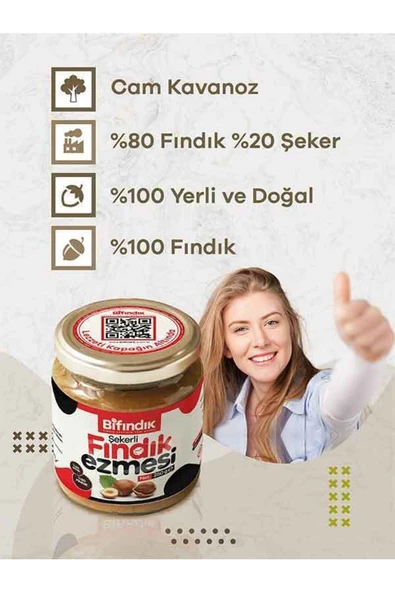 Bi Fındık Doğal Şekerli Fındık Ezmesi Atıştırmalık Kahvaltılık Sürülebilir %80 Fındık %20 Şeker 250gr - 5