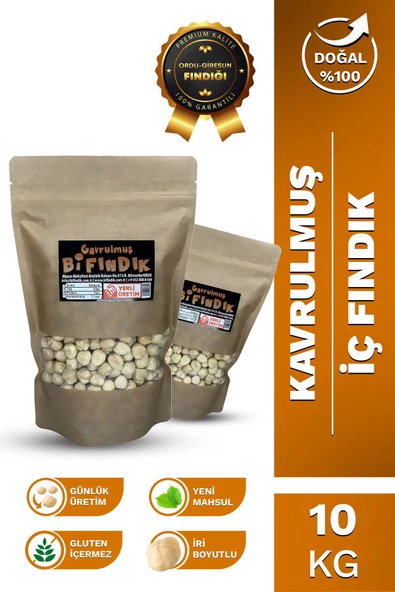 Bi Fındık Yeni Sezon 1.Kalite Kavrulmuş İç Fındık Çıtır %100 Taze Lezzetli Kavrulmuş Fındık 10 kg