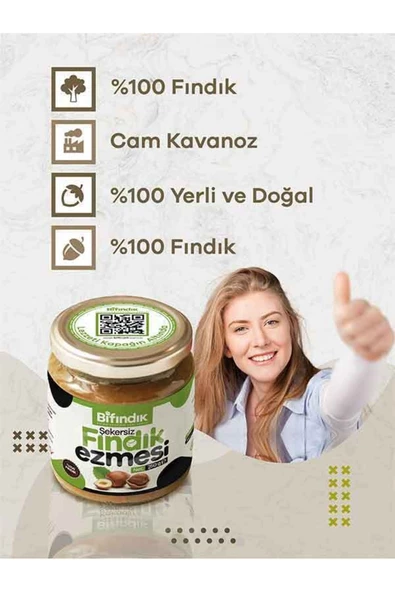 Bi Fındık Doğal Şekersiz Fındık Ezmesi Katkısız Atıştırmalık Kahvaltılık Sürülebilir %100 Fındıklı 350gr - 5