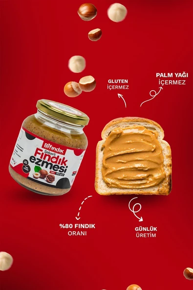 Bi Fındık KAHVALTILIK FINDIK EZMESİ ŞEKERLİ KATKISIZ SÜRÜLEBİLİR DOĞAL%80 FINDIK %20 ŞEKER 350GR - 2
