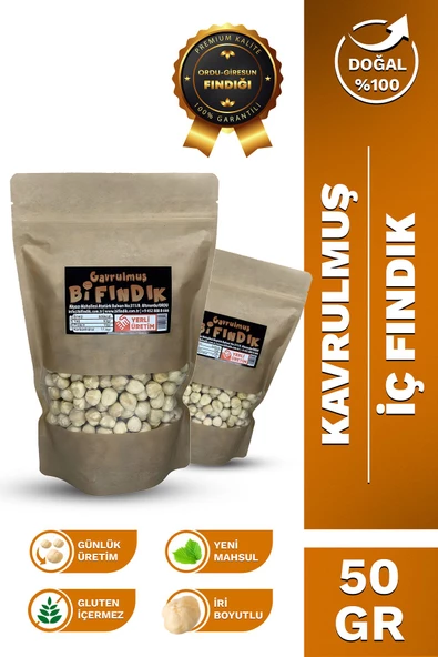 Bi Fındık Yeni Sezon 1.Kalite Kavrulmuş İç Fındık Çıtır %100 Taze Lezzetli Kavrulmuş Fındık 50 gr