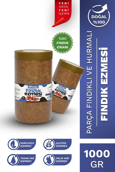 Bi Fındık Hurmalı Fındık Ezmesi Kahvaltılık Sürülebilir Doğal Fındık Ezmesi 1 Kg