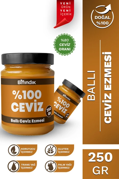 Bi Fındık Ballı Ceviz Ezmesi Katkısız Taze Çekim Doğal Sürülebilir Kahvaltılık %80 Ceviz Ezmesi 250 gram