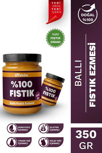 Bi Fındık Ballı Fıstık Ezmesi Katkısız Taze Çekim Doğal Sürülebilir Kahvaltılık %80 Fıstık Ezmesi 350 gram