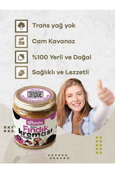 Bi Fındık DOĞAL KATKISIZ KAHVALTILIK SÜRÜLEBİLİR BOL SÜTLÜ FINDIK KREMASI 250GR CAM KAVANOZ - 4