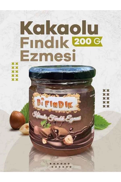 Bi Fındık Doğal Kakaolu Parçacıklı Fındık Kreması Katkısız Kahvaltılık Sürülebilir 1.kalite Fındık Ezmesi 200g