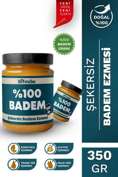 Bi Fındık Şekersiz Badem Ezmesi Katkısız Taze Çekim Doğal Sürülebilir Kahvaltılık %100 Badem Ezmesi 350 gram