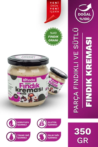 Bi Fındık Bol Sütlü Fındık Parçacıklı Sürülebilir 350 g Cam Kavanoz