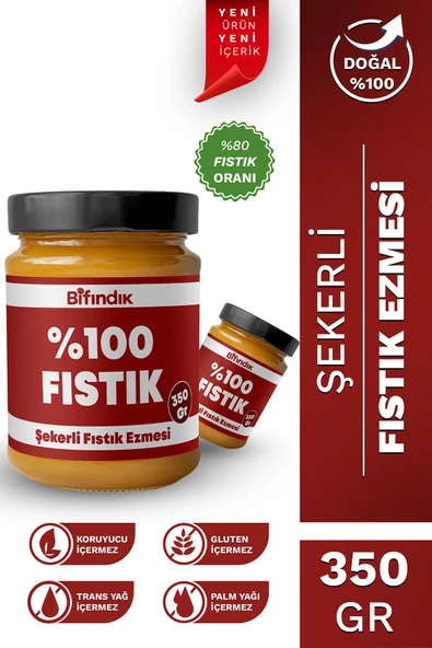 Bi Fındık Şekerli Fıstık Ezmesi Katkısız Taze Çekim Doğal Sürülebilir Kahvaltılık %80 Fıstık 350 gram