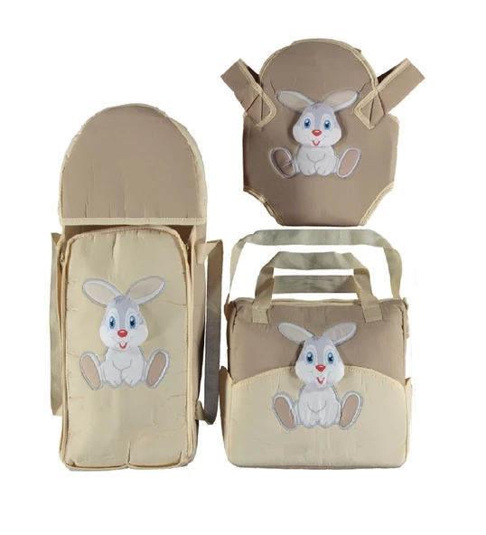 3'lü Bebek Taşıma ve Bakım Seti. Tavşan Temalı Portbebe, Bakım Çantası, Kanguru - 4