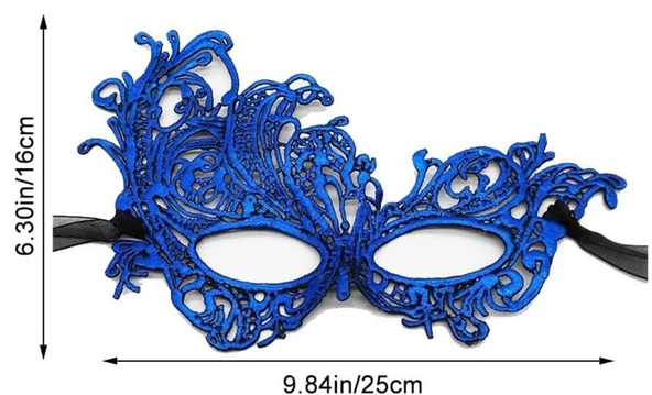 Mavi Renk Dantel Kesim Dantel İşlemeli Balo Parti Maskesi - Resim 4