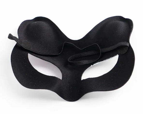 Siyah Renk Süet Kaplama Üzeri Pembe Sarı Simli Kedi Maskesi 17x14 Cm - Resim 3