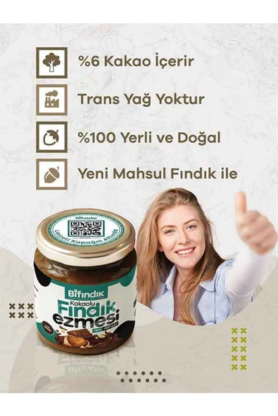 Bi Fındık Doğal Kakaolu Parçacıklı Fındık Kreması Katkısız Kahvaltılık Sürülebilir 1.kalite Fındık Ezmesi 450g - 6