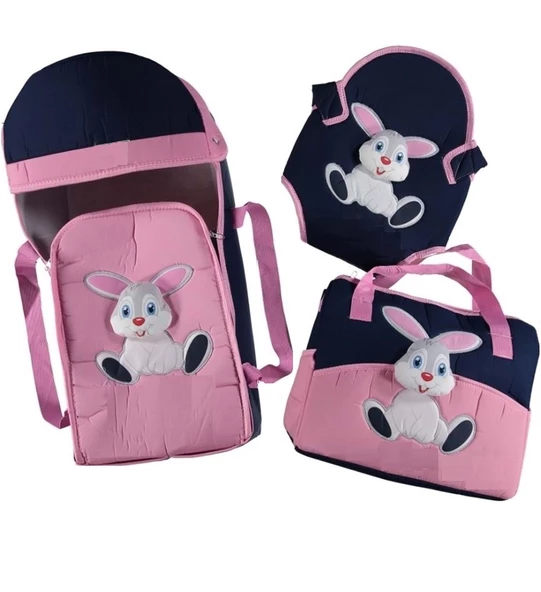3'lü Bebek Taşıma ve Bakım Seti. Tavşan Temalı Portbebe, Bakım Çantası, Kanguru - 3