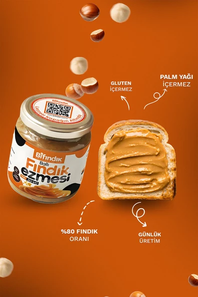 Bi Fındık Doğal Ballı Fındık Ezmesi Katkısız Atıştırmalık Kahvaltılık Sürülebilir 1.kalite 350gr Cam Kavanoz - 2